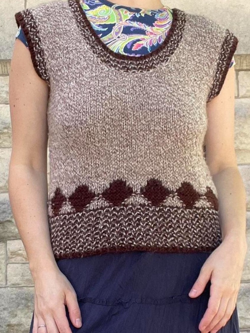 Handmade Brown & Cream Knit Sweater Vest - Women
